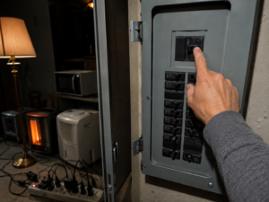 Główny bezpiecznik w domowej rozdzielni elektrycznej
